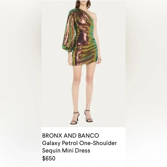 Bronx and Banco Galaxy Petrol One Shoulder Sequin Dress